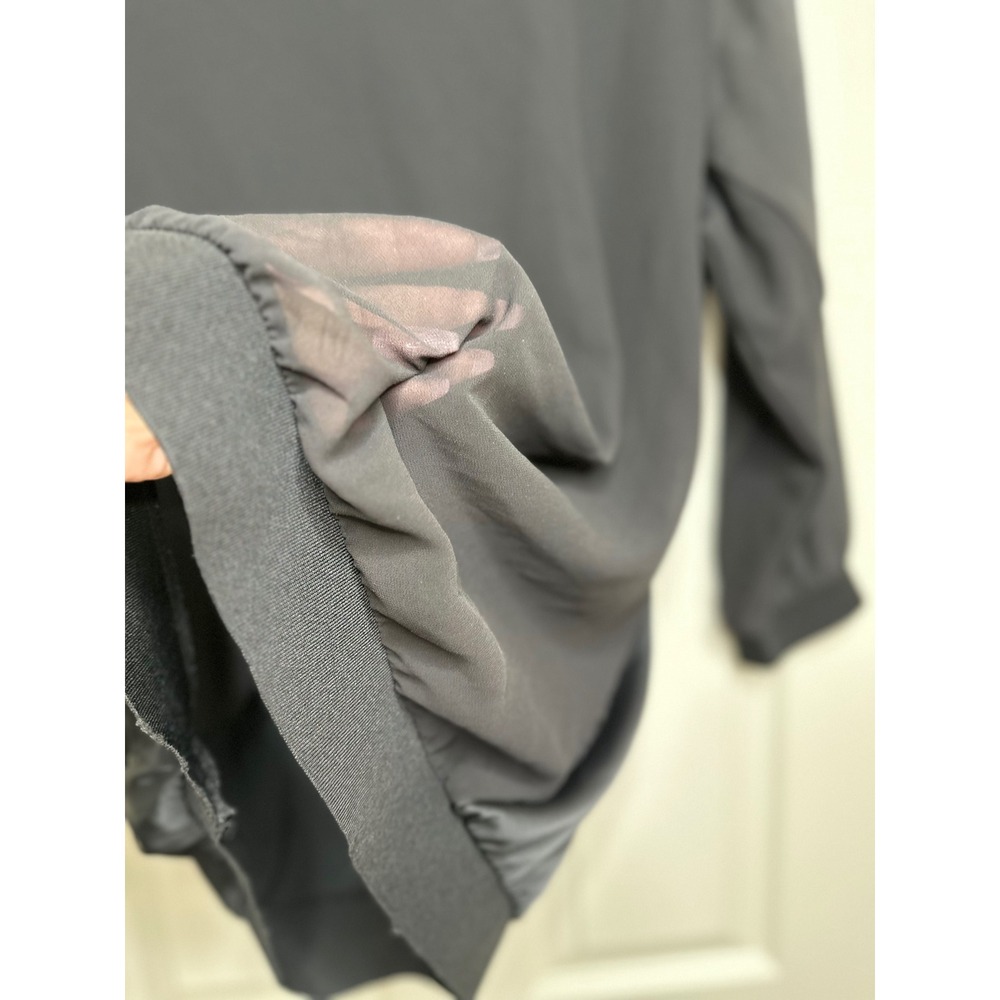 Express Womens Black Satin Chiffon Mixed Media 3/4 Sleeve Blouse Large - Picture 11 of 13